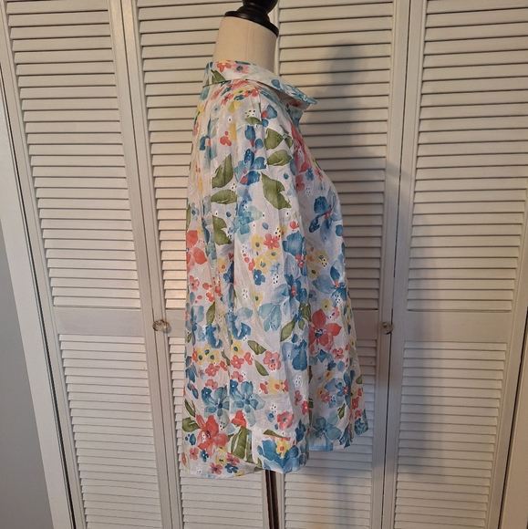 Alfred dunner floral eyelet cotton button down top sz 14 - Picture 6 of 8